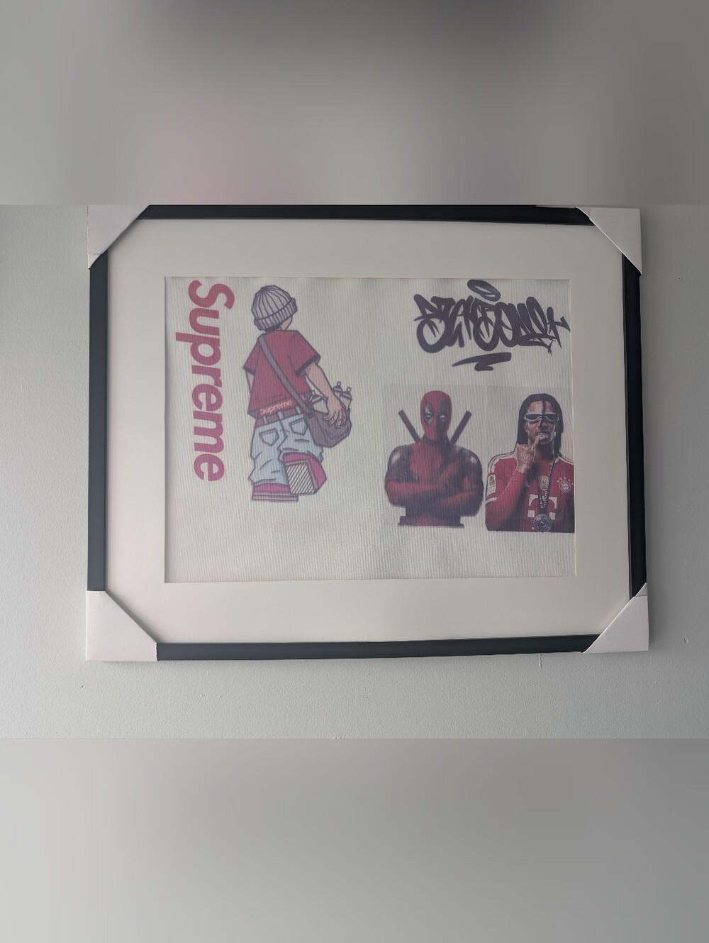 Supreme X Deadpool X Olise Red And Black Street Art Collage Print